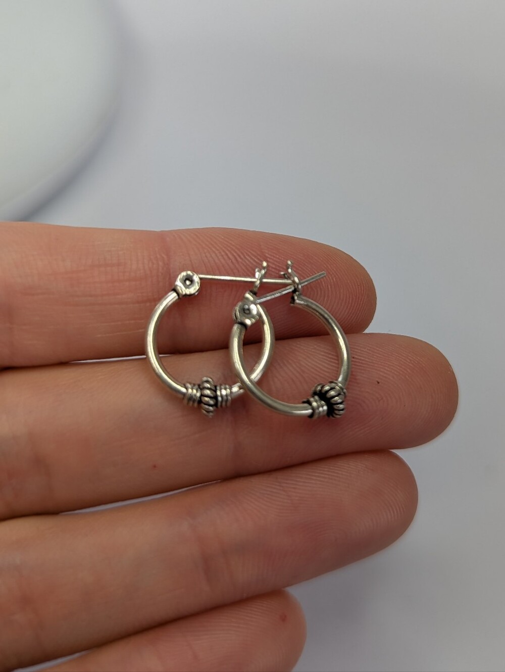 Sterling Silver Hoop Earrings with Decorative Accents